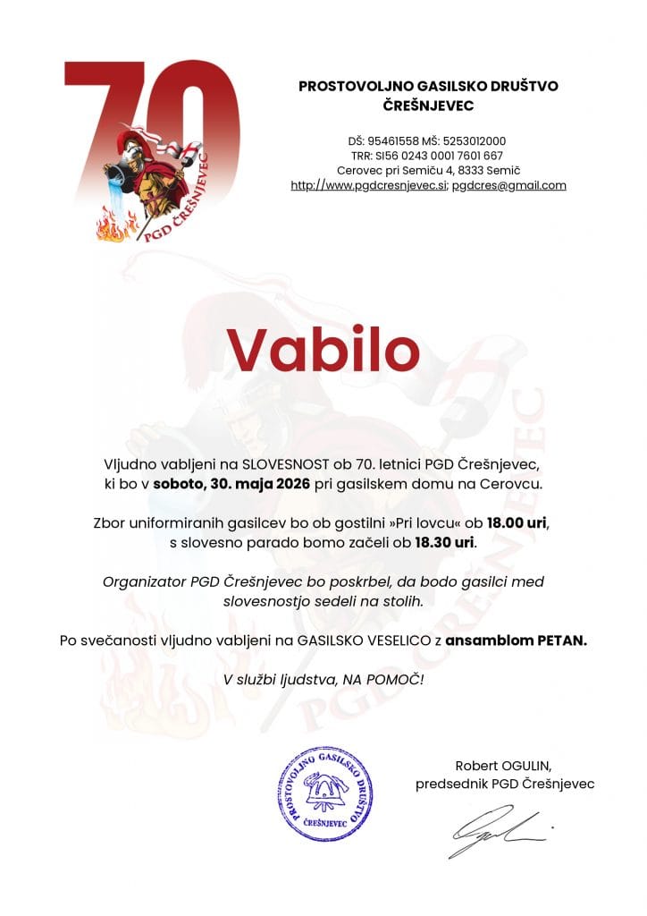 Vabilo LETNICA PGD ČREŠNJEVEC page x Vabilo LETNICA PGD ČREŠNJEVEC page x
